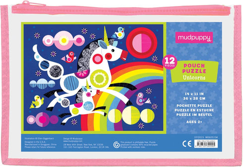 Mudpuppy - Unicorns Pouch Puzzle - 12 Extra-Thick Pieces - 14”x11” - Great for Kids Age 2+ - Travel Puzzle