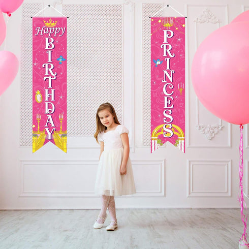 Sumind Princess Birthday Pink Decorations, Royal Door Banner Photo Backdrop for Girl Women Theme Party Baby Shower