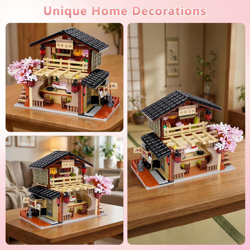 8+ 763 Toy Building Block, Japanese Sushi Shop Model Kit, Compatible with Regular Size Brick, Creative Construction