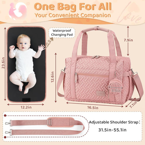 JOLLITO Large Capacity Diaper Bag Tote - Ideal for Travel with Changing Pad & Hospital Ready