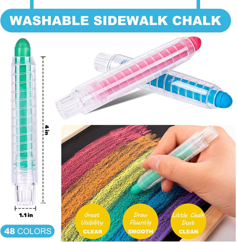 ZHBDMGK 48 Sidewalk Chalk for Kids, Colors Dustless Washable Toddlers Chalk with Plastics Holder for Blackboard Drawing