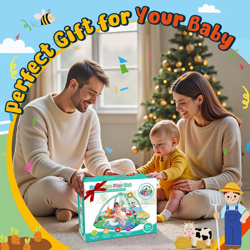 Windidi 9-in-1 Tummy 7 0-3-4-6-9-12 Farm Animal Baby Gym Play Mat, Time Mat with Baby Toys, Washable Baby Activity Mat
