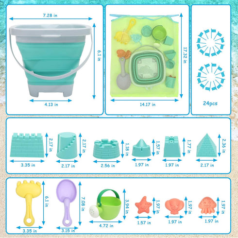 Set RACPNEL Beach Toys Sand for Kids, Collapsible Bucket and Shovels with Mesh Bag, Molds, Flags, Sandbox Kids