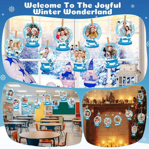 24 Sets Dianelhall Winter Picture Frame Craft Kit Christmas Winter Photo Crafts Snow Globe Picture Frames Gift