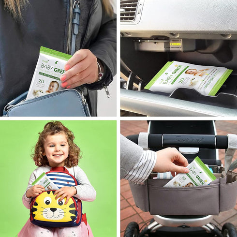 Pack (12 Packs 20) 240 Baby Green Wipes Unscented compostable Organic Biodegradable Travel of for Sensitive Skin