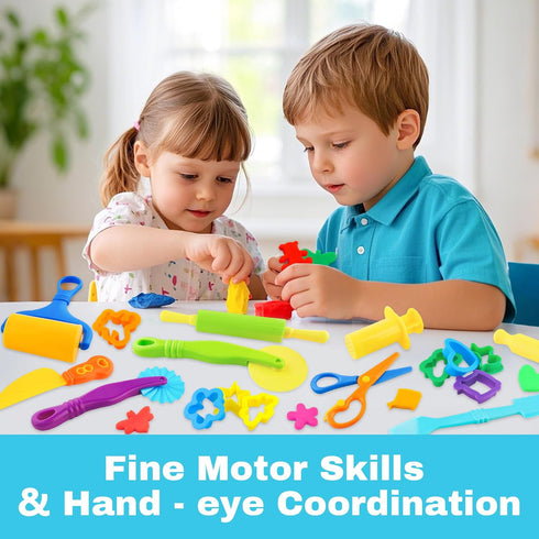 21pcs Dough Tools Dough Tools Play for Kids Clay Accessories with Rolling Pins,Cutters,Roller,Safety Scissors,Plastic