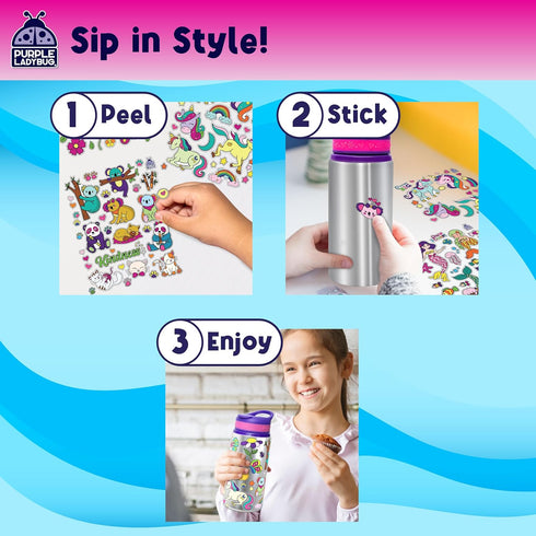 PURPLE LADYBUG Decorate Your Own Water Bottle Kit, Gifts for Girls Ages 4-8, Fun Craft Set
