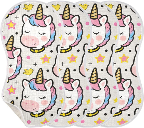 decor gift 4 Pack 22x11in Cotton Burp Cloth Soft and Absorbent? Cute Cartoon White Rainbow Unicorns Feed Cloth