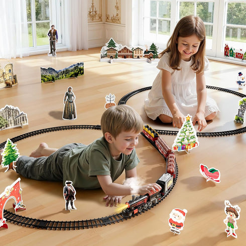 NIPLOOOW Set 3-5, 3 4 5 6 7 8 Train for Kids Electric Train Toy with Realistic Sound, Lights and Smoke for Under