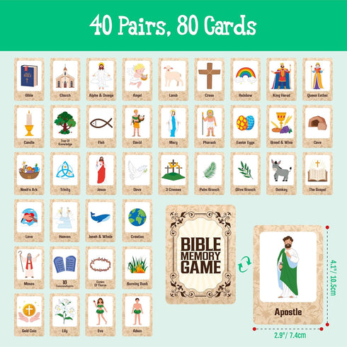 80 40 Hebayy Bible-Themed Matching Game, PCS Bible Concentration Memory Cards for Christian Pairs Biblical Character