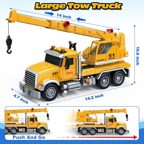 3 4 5 6 7 8 15" Bstoyder Kids Toys for Years Old Boys, Crane Truck Toy with Lights, Sounds, Toddler Friction Powered