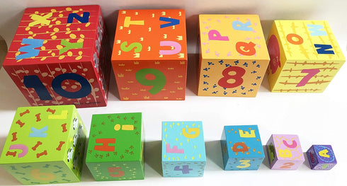 TOWO Wooden Stacking Boxes - Nesting and Sorting Cups, Numbers, Alphabet, Animals Blocks for Toddlers, Educational Toys