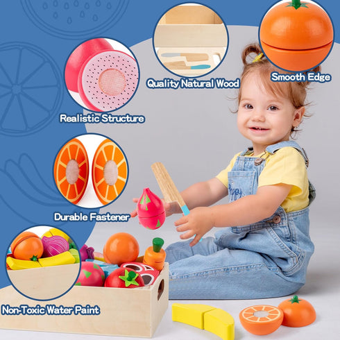 32 Sets Set Pcs Wooden Play Food for Kids Kitchen Accessories, Montessori Educational Toys Food, Pretend Play Food