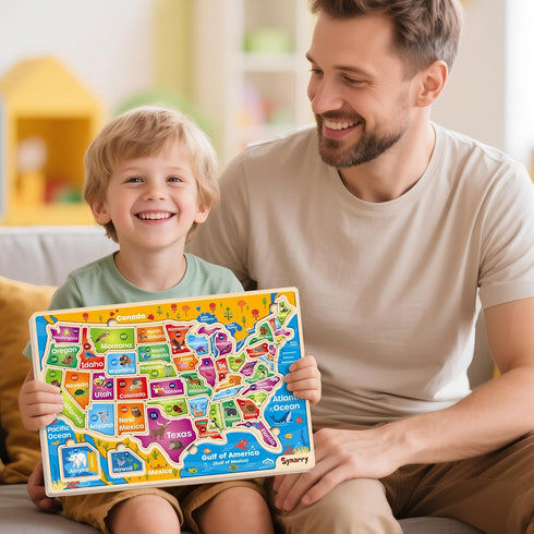 3-5, 4-6, 3-8, SYNARRY Large USA Wooden Puzzles for Kids Ages Learning United States Map Puzzles for Kids Ages Wood