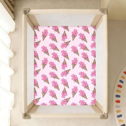 Jynexis 52x28 Ice Cream Heart Pink Pattern Baby Crib Sheets, Cotton Fitted Crib Sheet, Soft Breathable, Fits Standard