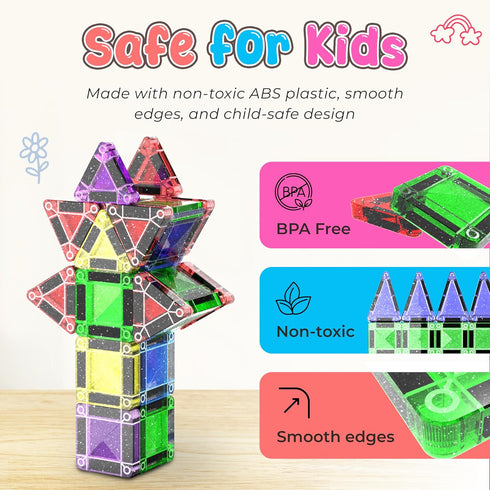 3+ 18pc) Desire Deluxe Micro Magnetic Tiles Building Blocks Toy - STEM Educational Travel Size Magnetic Blocks