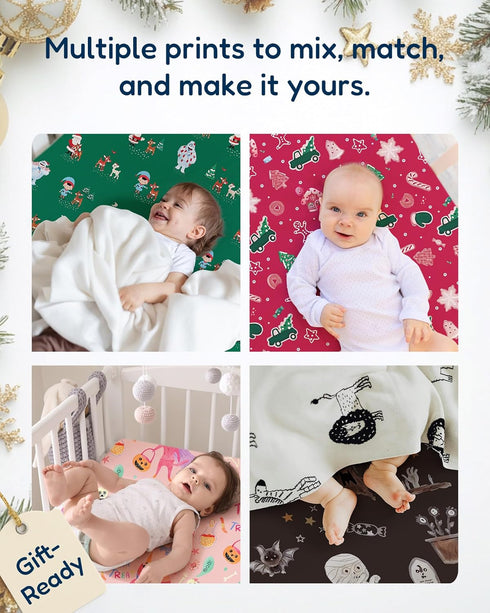2-Pack, 9'' TotAha Floral Crib Sheets Hypoallergenic, Silky Comfort, Buttery Soft, Calming Effect, All-Season
