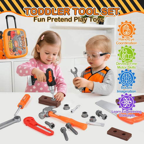 ZHYLLO Set 3-5 Set 3 Toddler Tool for Age Kids Tool with Tool Box and Toy Drill, Pretend Play Toy Tools Kids