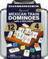 Queensell Mexican Train Dominoes Set - Double 12 with Numbers and 4 Holders - Wooden Hub and Tiles Holders