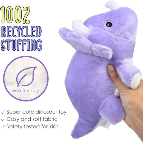BenBen 13” Dinosaur Stuffed Animal, Cute Triceratops Plush Toys for Kids, Purple Baby Shower Birthday Gifts