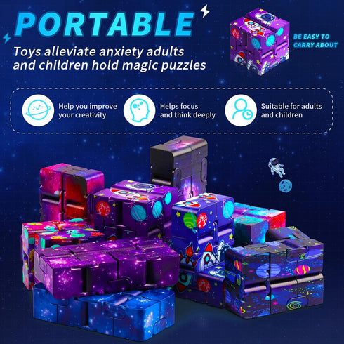 20 Pcs Galaxy Infinity Cube Toy Bulk with Bag Mini Blocks Cube Gadget Sensory Toy Stress Anxiety Relief Magic Puzzle