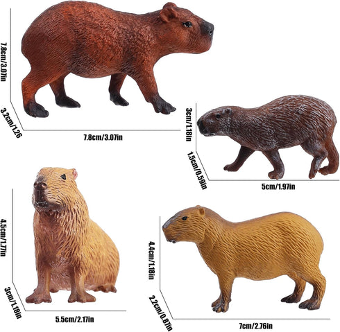 FLORMOON 4pcs Animal Figures, Plastic Capybara Figurines for Science Project and Birthday Cake Topper for Kids