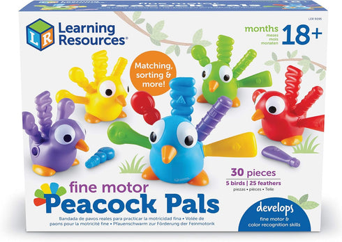 Learning Resources Fine Motor Peacock Pals - 5 Pieces, Toddler Learning Toys for Ages 18+ Months