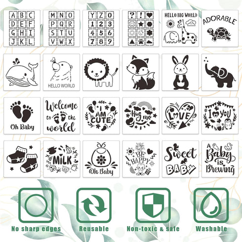 SytuHete 95 Kit50 24 20 1 SytuHe Pcs DIY Baby Bibs Decorating White Bibs Stencils Fabric Markers Baby Shower Game Sign