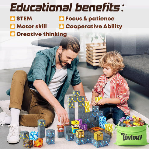 Magnetic Blocks Mine Pickaxe Edition, Build Mine Magnet World, Toddler Toys for Boys & Girls Age 3+