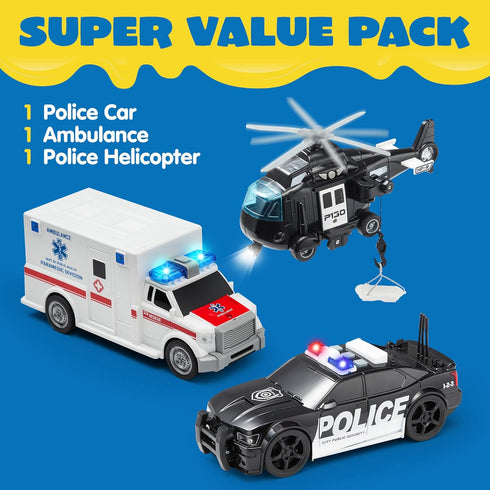 3 4 5 6 7 Set, Playset, 3-9 JOYIN Toddler Truck Toys for Year Old Boys - Police Car Toy Emergency Vehicle Friction