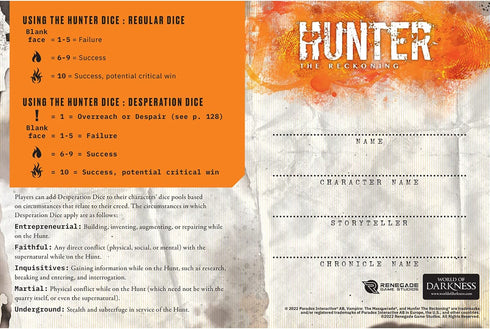 Hunter: The Reckoning 5th Edition Expanded Character Sheet Journal by Renegade Game Studios