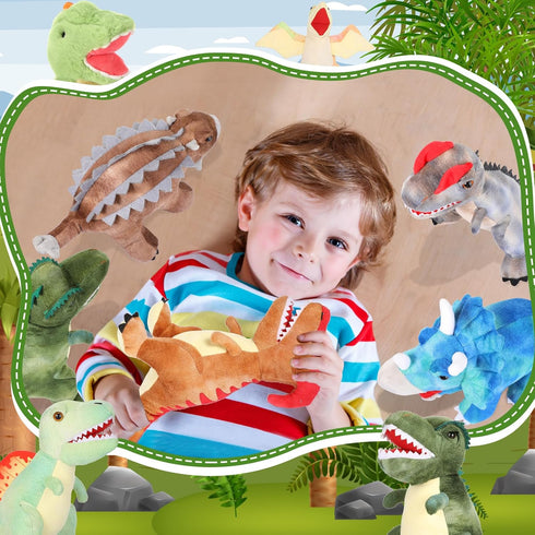 Leitee 8 Pcs Dinosaur Plush Toys Set | Soft Assortment of Tyrannosaurus & Triceratops for Boys Girls Birthday Gifts