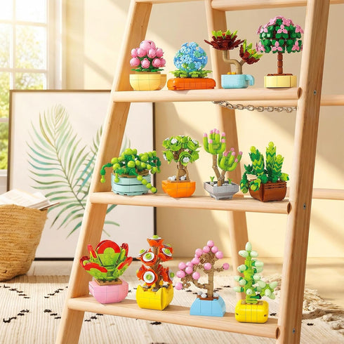 BIZNESMEN 12 Pack Set, 1255 6+, Succulent & Flower Building Block PCS Botanical Garden DIY Kit STEM Toy Gift for Girls