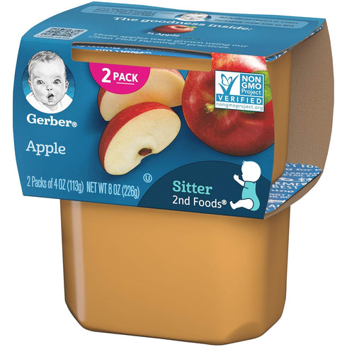 Gerber 2nd Food Baby Food Apple Puree - Natural & Non-GMO, 4 Ounce Tubs, 2-Pack (8 Total)
