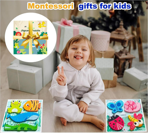 18-24 2-4 Montessori Toys Puzzle for Month, Toddler Educational Wooden Jigsaw, Creature Matching & Sorting & Learning