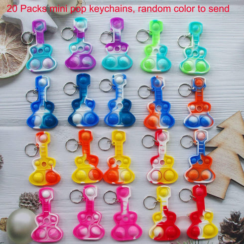 20 Packs Rainbow Bulk Music Mini Pop Guitar Bubble Fidget Keychain Gift for Holiday Kids Boys Girls Beach Party Favors