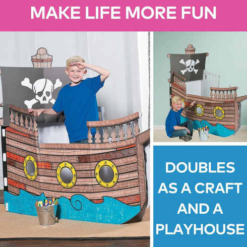 5 10" 4 8 1/2" Fun Express Ft. x Ft. Color Your Own Pirate Ship White Cardboard Playhouse - Great for School, Daycare