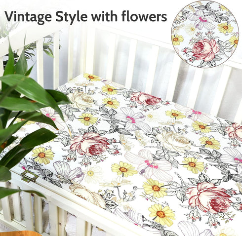 Set Floral Crib Sheet & Nursing Pillow Cover for Baby Girls - Soft Jersey Cotton