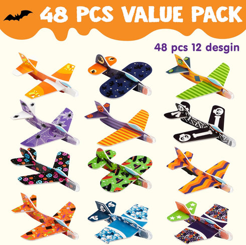 JOYIN 48 PCS Halloween Foam Glider Planes for Kids, Flying Paper Airplane Gliders Toys Bulk for Halloween Party Gifts