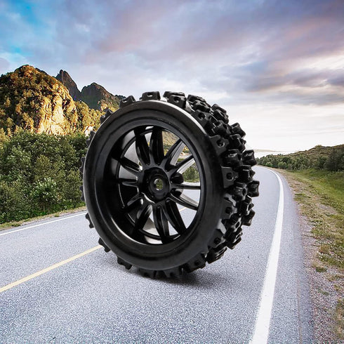 JIUWU 4pcs RC 1:10 Rubber Tires - Car Crossing Wheels Rims Hex 12MM, Black