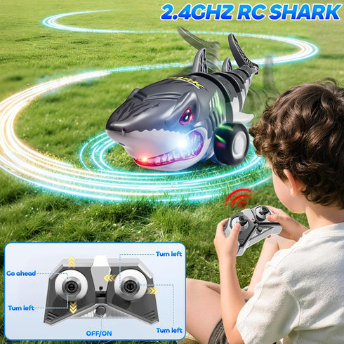 Xelabrion 2.4Ghz 3-5 5-7 4-8 Remote Control Shark Toys for Kids Boys, Electric RC Shark Car Truck Toys with Light, All