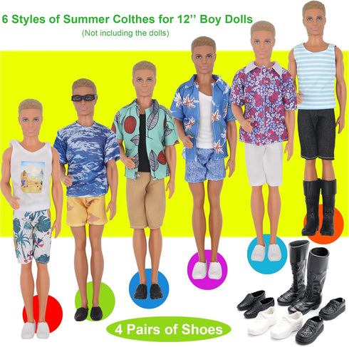 89Pcs Doll Clothes and Accessories for 12 Inch Boy Doll and 11.5 Inch Girl Doll, Seaside Wear Clothes and Shoes