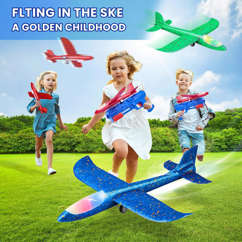 Toy Airplane 3 Pack, Airplane Launcher Toys with 2 Flight Modes for Kids Ages 3-12 Birthday Gift