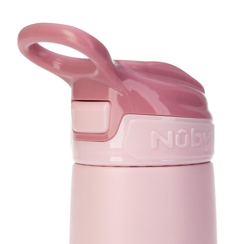 10 Oz 18+ Nuby Thirsty Kids No Spill Flip-It Reflex Stainless Steel Travel Cup or Water Bottle - - Months - Pink - Back