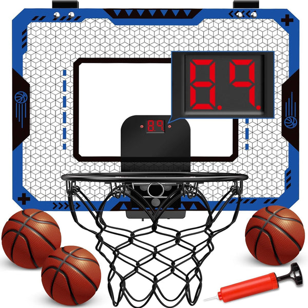 Indoor Basketball Hoop for Kids Age 5-10 - Over The Door Mini Hoop with Electronic Scoreboard & 3 Balls