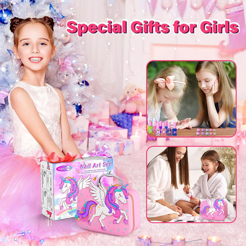 Set 3 4 5 6 7 9 10 11 12-Pink Kids Nail Polish for Girls Toys, Washable Quick-Dry Toddler Nail Art Kit with Air Cooling