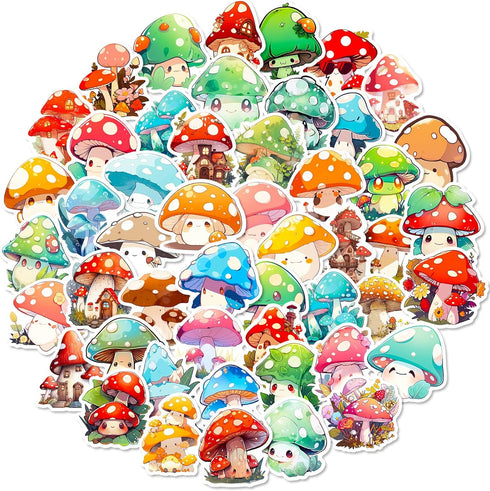 Icicrim Cute Mushroom Stickers Pack 50PCS, Aesthetic Mushroom Decor Gifts for Kids Teens