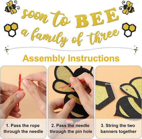 Bumble Bee Baby Shower Decoration Set, Soon to Bee A Family of Three Banner, Gender Reveal Party Supplies