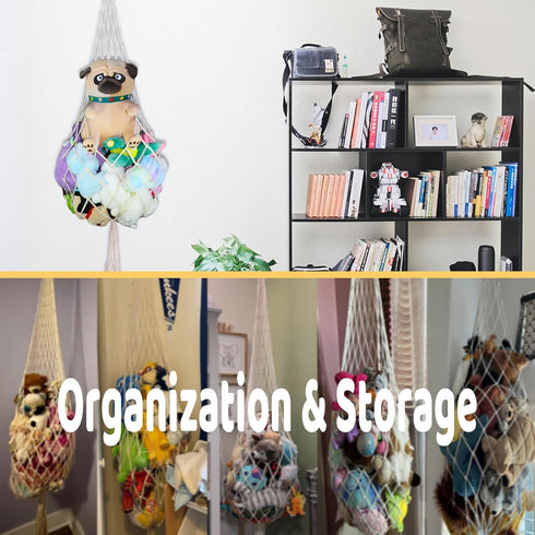 Stuffed Animal Storage White Hammock, Drop Shape Ceiling Hanging Net for Toys or Clothes Holder, Kid Room Organization