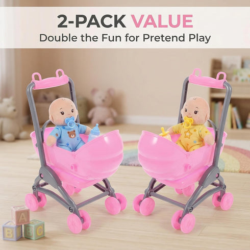 2Pcs Toddmomy Miniature Stroller Toy Dollhouse Miniature Baby Carriage Plastic Dollhouse Furniture Nursery Doll House
